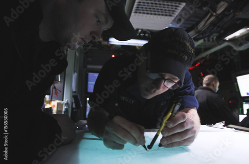 Sailors Plot Their Course And Distance From An Ice Camp In
