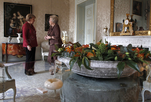 Dutch Queen Beatrix Speaks With German Chancellor Angela Merkel At