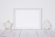 Stock Photography White Frame Vintage Painted Wood Table Retro Star Christmas Tree Deco Craft