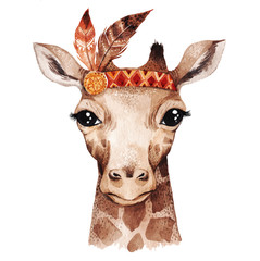 Watercolor giraffe portrait