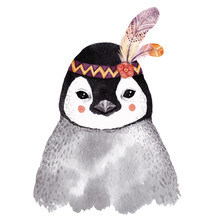 Watercolor Penguin Portrait,