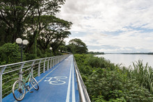 Bike Road Side Mekong River At Nakhon Phanom, Thailand