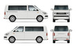 Mini bus vector template for car branding and advertising. Isolated city minibus on white. All layers and groups well organized for easy editing and recolor. View from left and right side, front, back