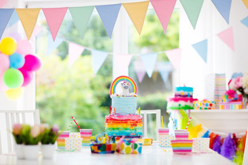 Kids birthday party decoration and cake