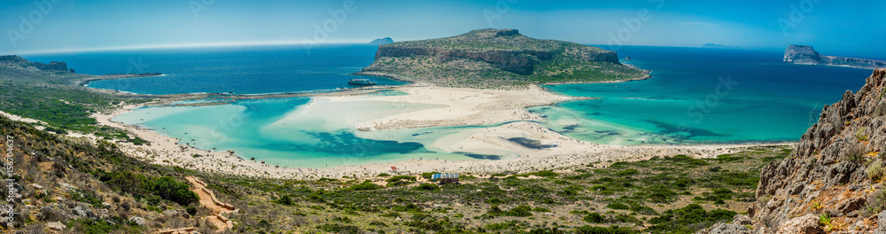 Greece, Crete Balos beach. Panorama from the hill high point - obrazy, fototapety, plakaty 