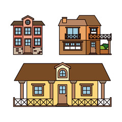 Wall Mural - background with colorful set of country houses facades vector illustration