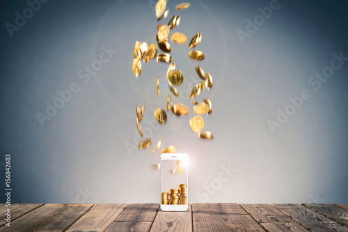 Stampa su Tela  スマートフォンとたくさんのお金