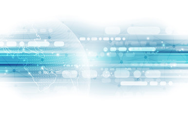 abstract digital technology connection on earth concept background, vector illustration