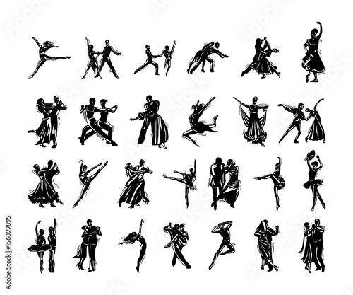 Fotomural dancer people silhouette collection. Vector Illustration.