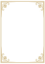 Vector Vintage A4 Gold Frame Isolated On White Background. Border, Divider For Your Design Menu, Website, Certificate And Other Documents