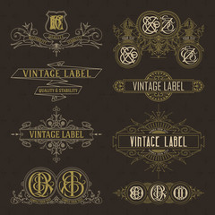 Old vintage floral elements - ribbons, monograms, stripes, lines, angles,border, frame,label, logo - vectors