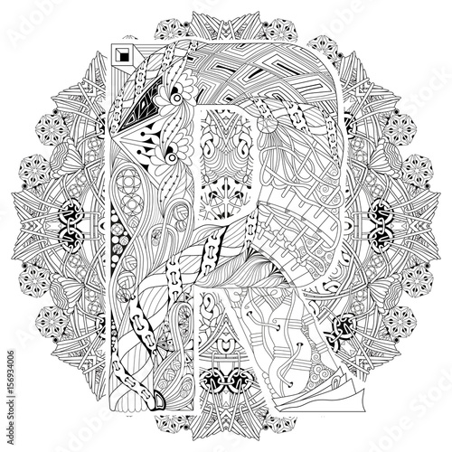 Mandala with letter R for coloring. Vector decorative zentangle Stock ...