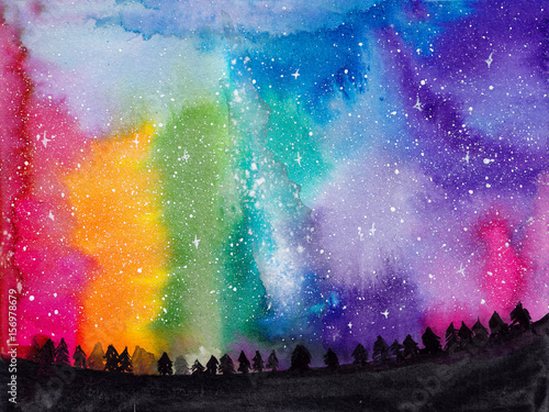 Plakat Rainbow galaxy akwarela krajobraz
