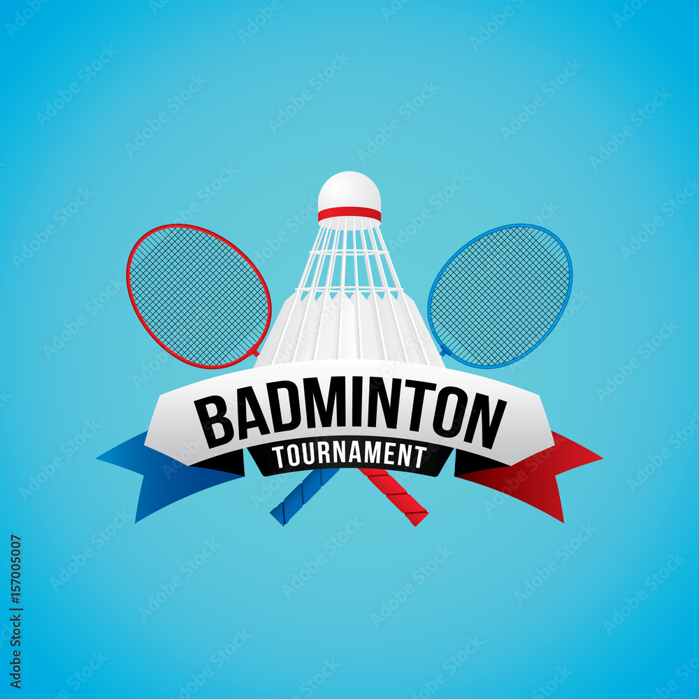 Badminton Racket Tag Badminton tournament badge design with racket and shuttlecocks. Stock ...