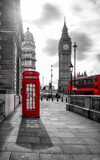 Fototapeta Londyn - red bus and telephone box in front of Big Ben