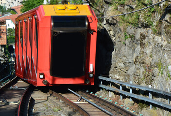 BRUNATE, ITALY - MAY 14, 2017: Amazing view of funicular on Lake Como climbing railway to Brunate, Como, Italy