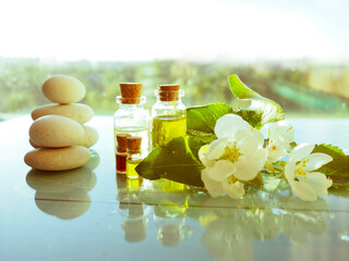 Spa concept with jasmine flowers on a old wooden background