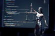 © Proxima Studio - Justice statue with code on monitor device in background
