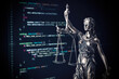 © Proxima Studio - Justice statue with code on monitor device in background