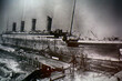 Titanic on an old photo, Belfast, Northern Ireland