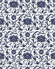 Wall Mural - Seamless Blue Chinese Background botanic garden spiral cross leaf vine flower