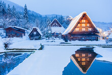 World Heritage Site Shirakawago Village And Winter Illumination