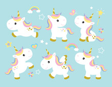 Vector Illustration Of Cute Unicorns.
