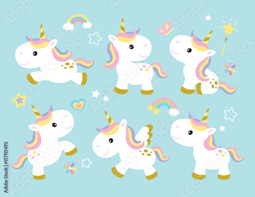 Valokuvatapetti Vector illustration of cute unicorns.