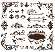 Art Deco Design Elements Of Vintage Ornaments And Borders Corners Of The Frame Isolated Art Nouveau Flourishes Simple Elements Of Floral Ornaments And Monograms On A White Background