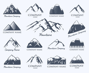 Wall Mural - mountain badge travel hill outdoor mountaineering symbol vector set