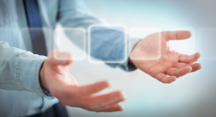 Wall Mural - businessman surfing on internet with digital tactile interface 3d rendering
