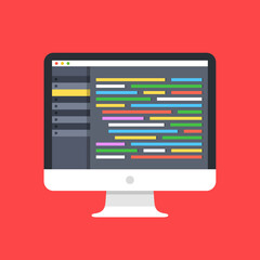 Wall Mural - code editor on computer screen. desktop pc with code editor software gui. coding, programming, web d