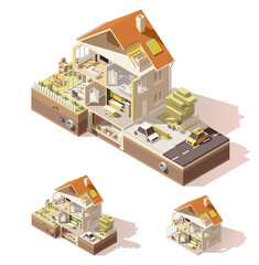 vector isometric low poly house cross-section