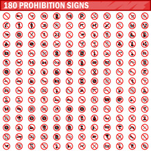 180 Prohibition Signs Set Vector
