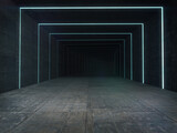 Fototapeta Perspektywa 3d - Long dark corridor interior with futuristic light.3D rendering