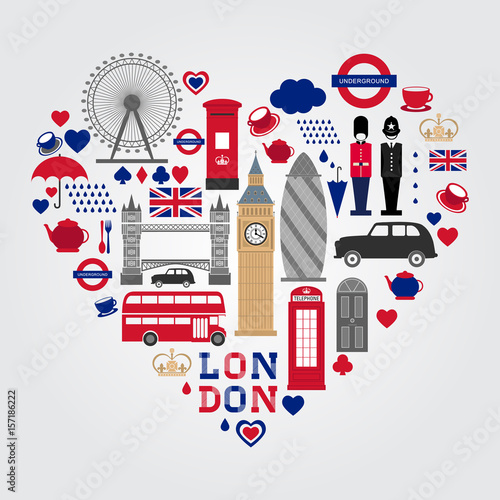 Dekoracja na wymiar  zestaw-symboli-serca-londyn-kolekcja-ikon-wielkiej-brytanii