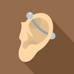 Canvas Print - Human ear with piercing icon, flat style