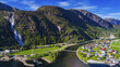 Aerial photo of Modalen village. Hordaland, Norway.