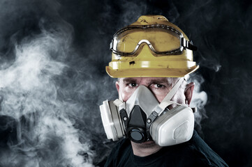 Man wearing respirator