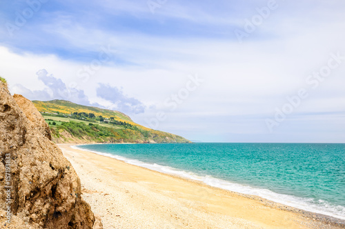 View on beautiful beach by Bray in Ireland Poster