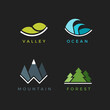 Landscape flat icons. Vector landscape set: valley, ocean, mountain, forest.