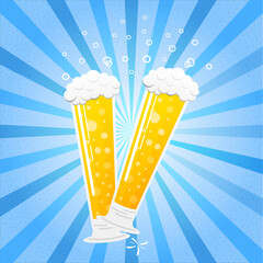 Wall Mural - Pilsner - mugs of beer on blue retro background. Vector illustration.