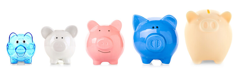 Poster - Set of piggy banks on white background