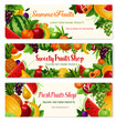 Fresh fruit cartoon banner for food, drink design