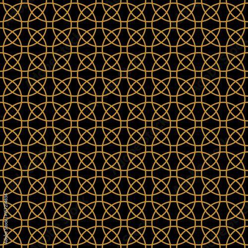 Zdjęcie XXL Bezszwowy nowożytny luksusowy kółkowy złoto wzór. Złota geometria, koło bezszwowe uroczysty styl tkanina tło. Niekończąca się metaliczna próbka. Wektor.