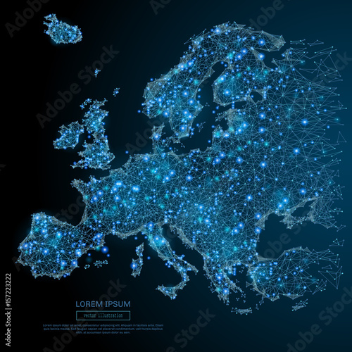 Dekoracja na wymiar  wielokatna-mapa-europy-koncepcja-swiata-kule-siatki-mapy-wektorowej-z-latajacych-gruzu-cienka-linia