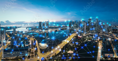 Fotografía Smart city and internet of things, wireless communication network, abstract imag