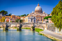 Rome, Italy - Vatican, Saint Peter Basilica And Tiber River