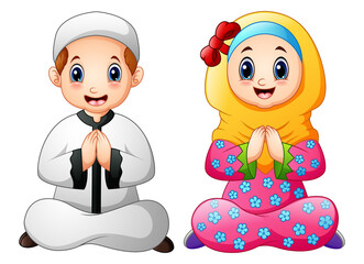 Wall Mural - Muslim kid cartoon greeting