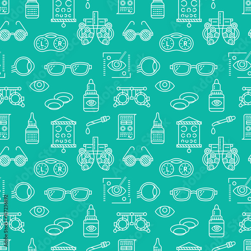 Fotografía Ophthalmology, eyes health care seamless pattern, medical vector blue background
